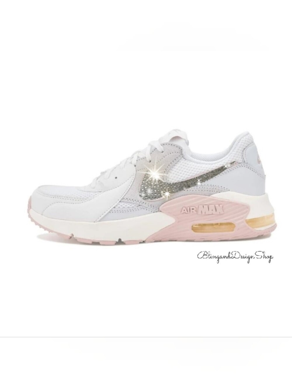 Nike Air Max Excee Womens Pink Gray Sneakers Shoes Customized with Crystals